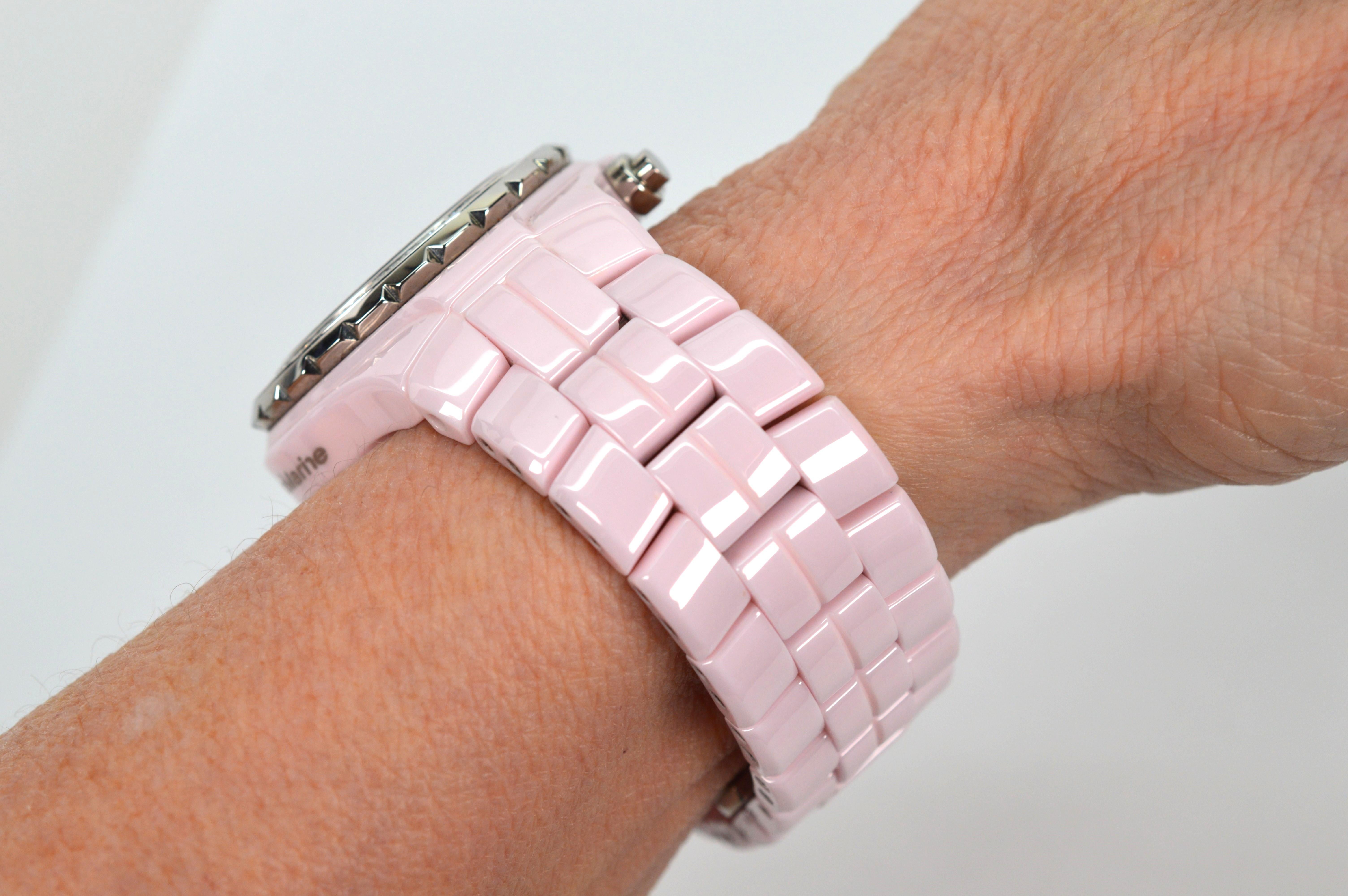 TechnoMarine Pink Ceramic Steel Quartz Wrist Watch w Diamond Bezel For Sale 4