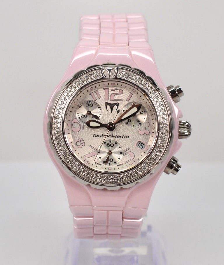 TechnoMarine Rosa Quarz Armbanduhr aus Keramikstahl mit Diamant Lunette aus Quarz im Angebot bei 1stDibs technomarine uhr mit diamanten technomarine uhr