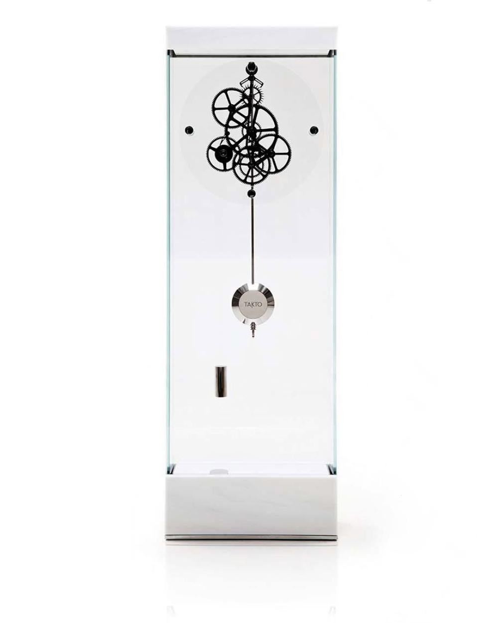 Teckell ADAGIO pendulum clock in Brushed Silver Wave marble by Gianfranco Barban In New Condition For Sale In Brooklyn, NY