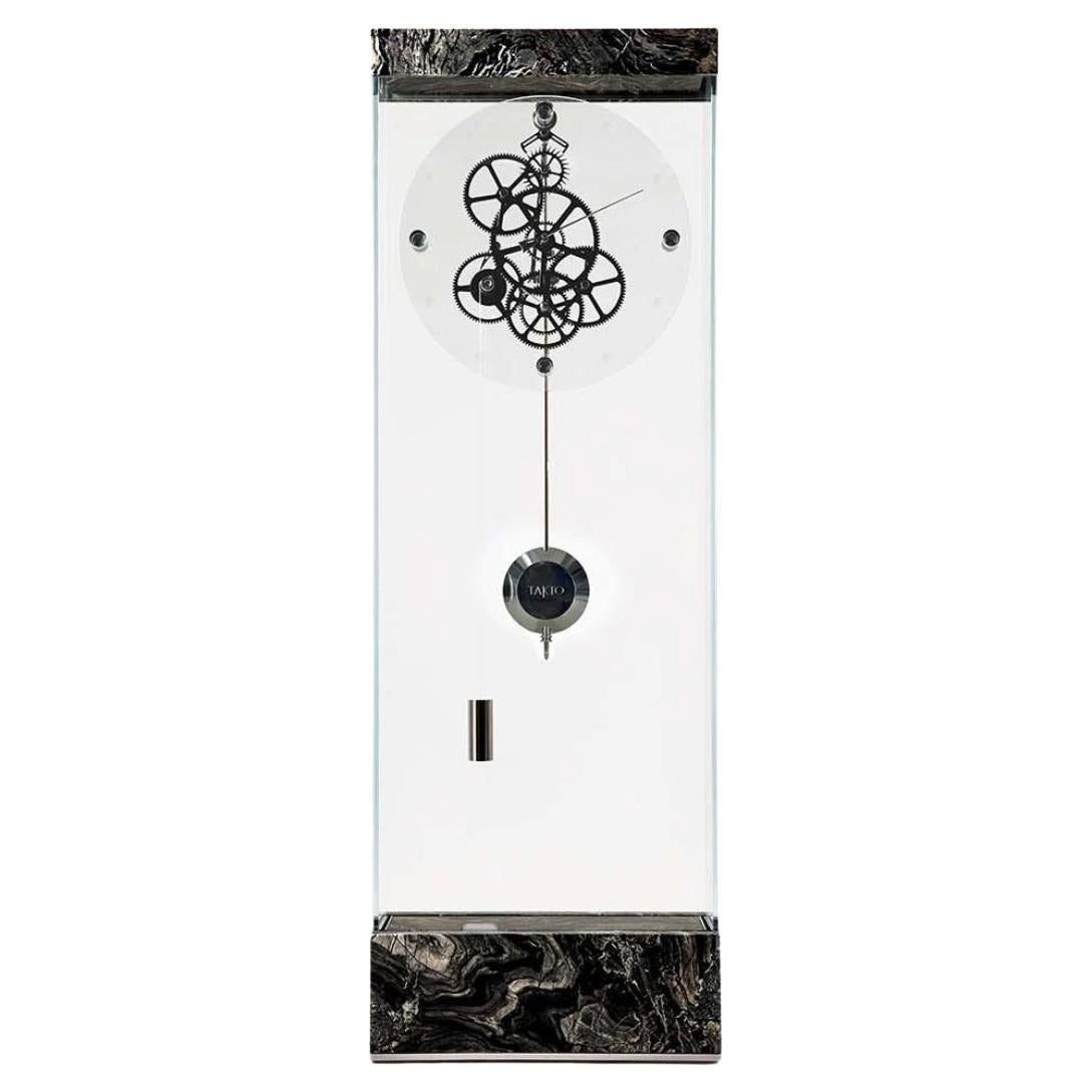 Teckell ADAGIO pendulum clock in Brushed Silver Wave marble by Gianfranco Barban
