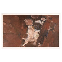 „Tecken I Sten 1“ von Fritz Karlsson, Öl auf Holz, abstraktes Gemälde, hängefertig