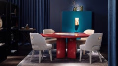 Tecla Round Dining Table in Red Lacquered Glossy Wood & Horn by Arcahorn