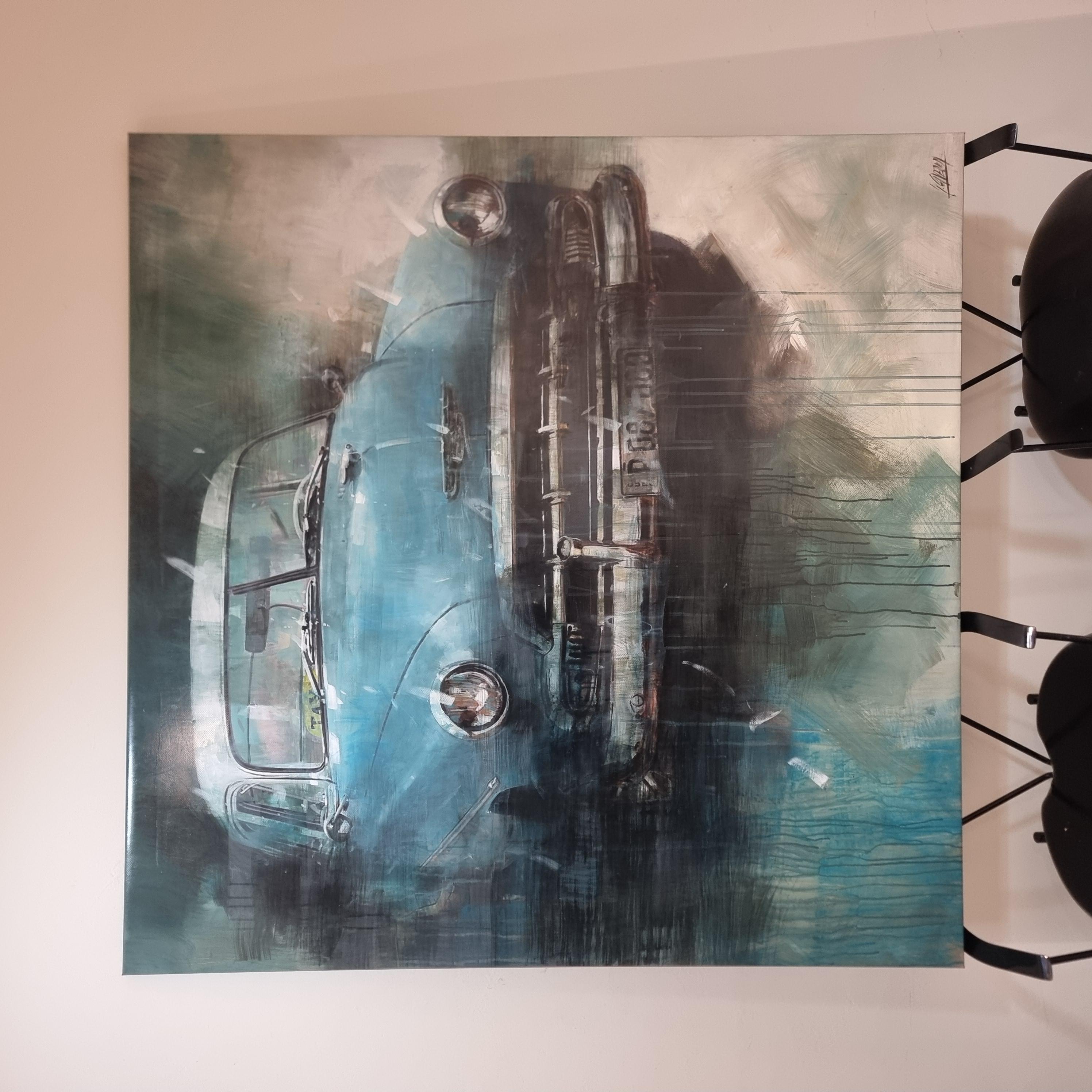 Moderno Tecnica Mista su Tela con Auto d’Epoca Americana arte moderna in vendita