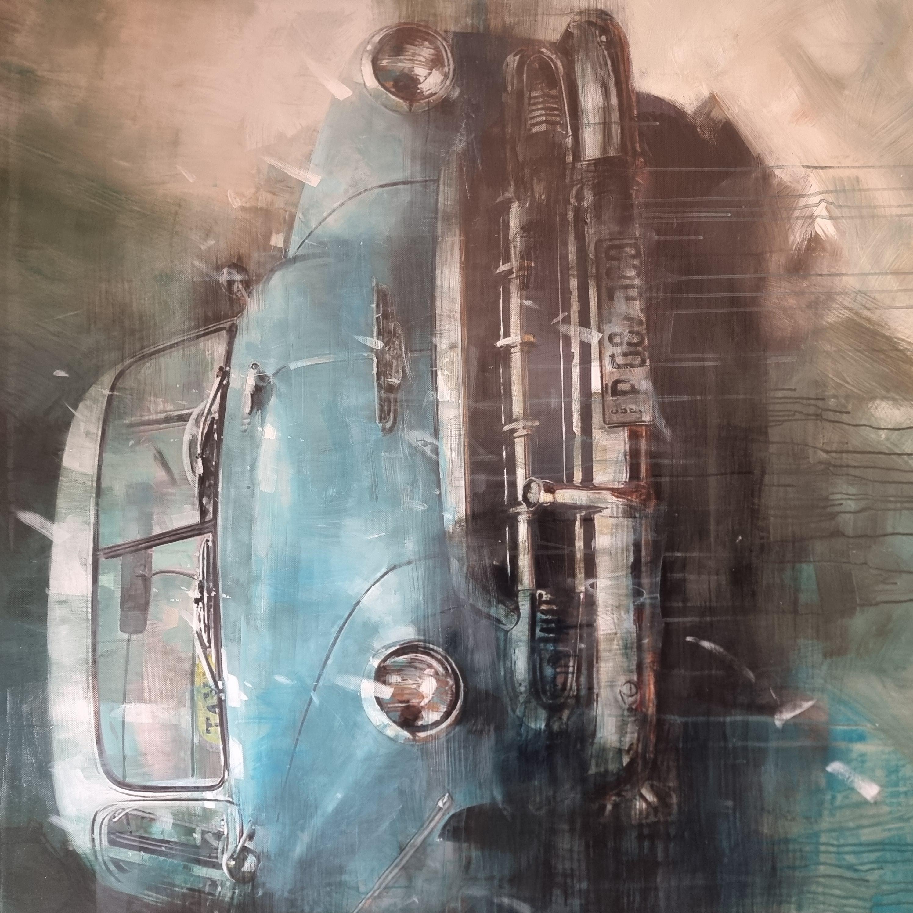 Altro Tecnica Mista su Tela con Auto d’Epoca Americana arte moderna in vendita