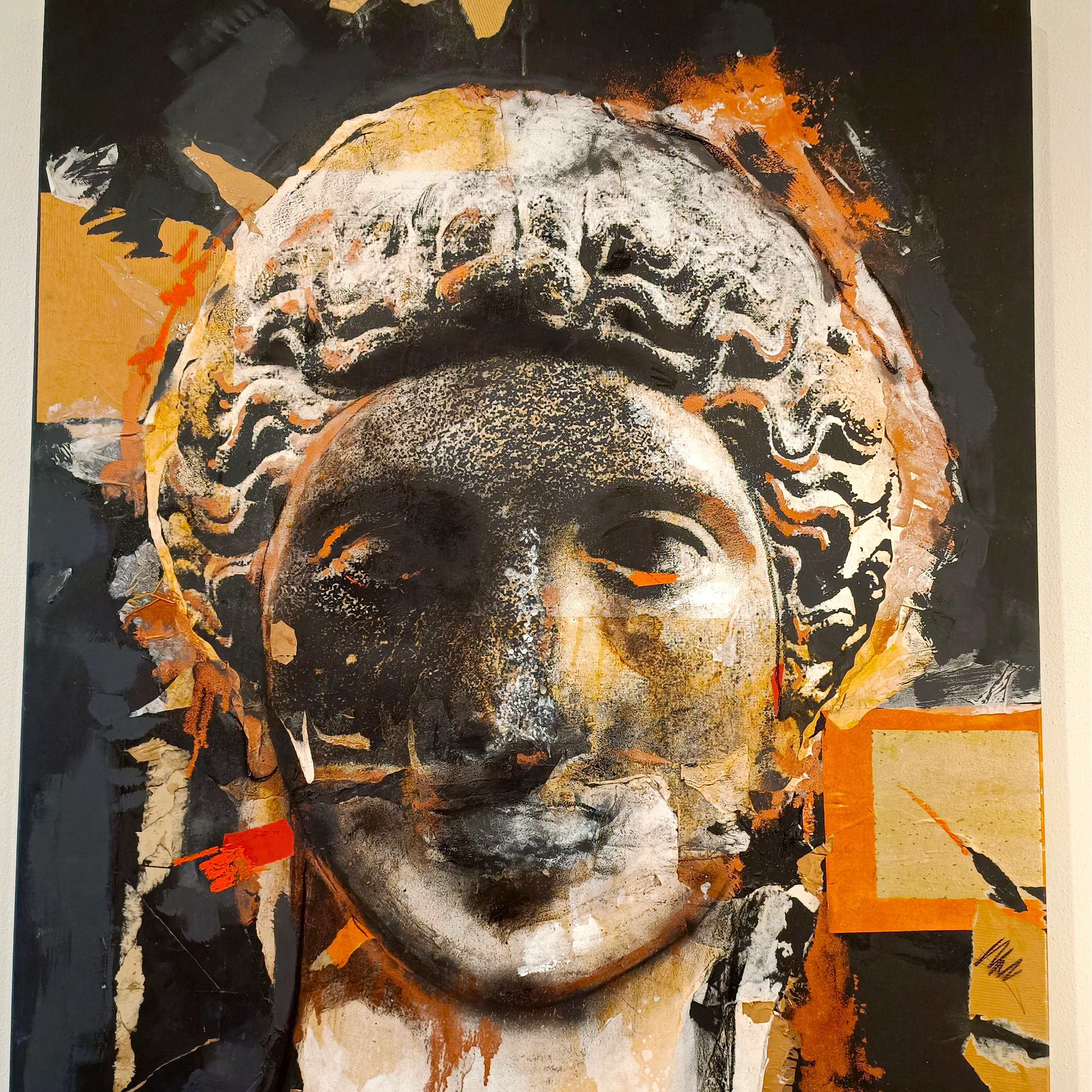 Mischtechnik auf Leinwand - Das Gesicht der Aphrodite
Ein Meisterwerk zwischen Mythos und zeitgenössischer Kunst

Dieses prächtige Gemälde in Mischtechnik auf Leinwand, das das Gesicht der Aphrodite darstellt, ist ein Werk von seltener Schönheit,