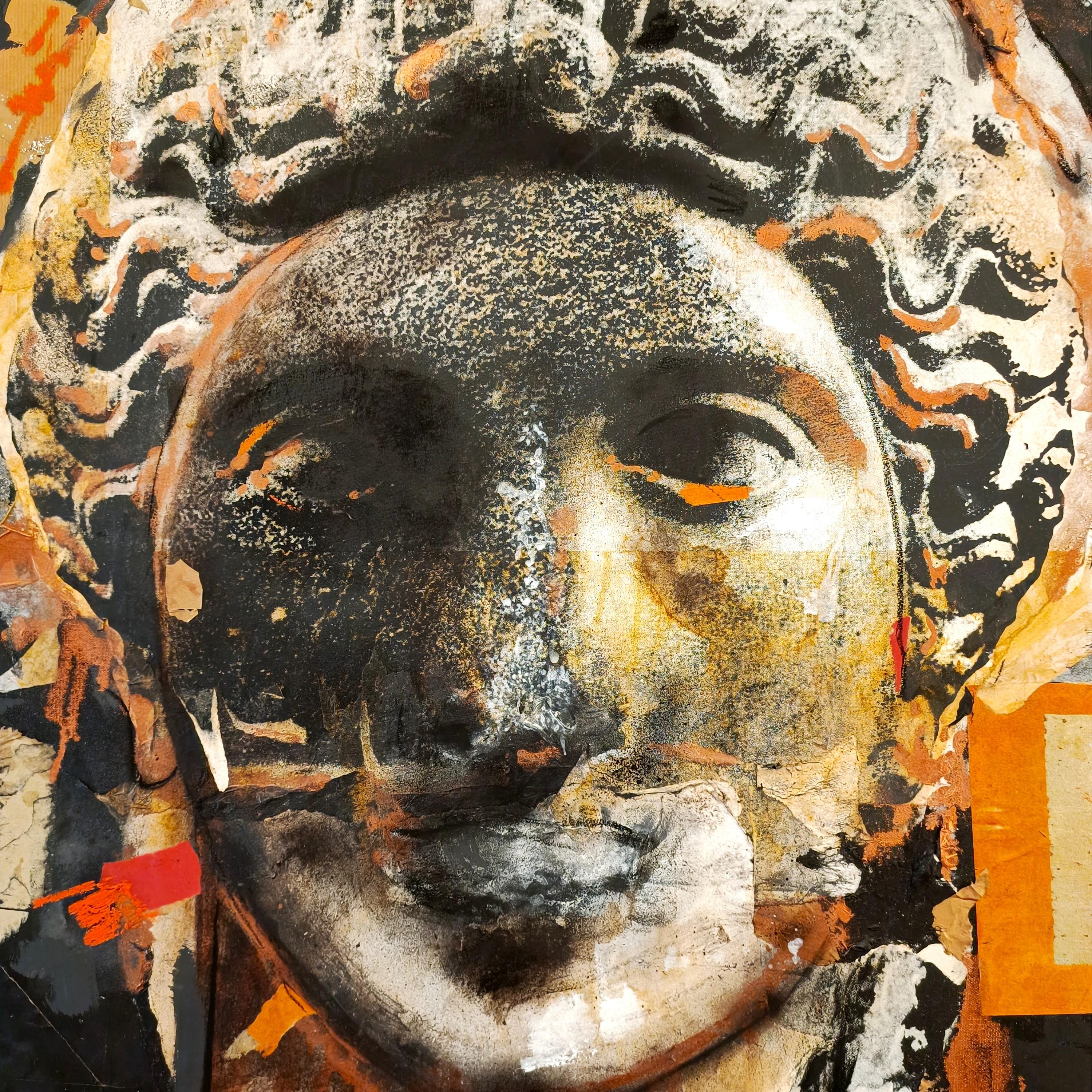 Mischtechnik auf Leinwand Das Gesicht der Aphrodite -Alessandro la Motta (Moderne) im Angebot