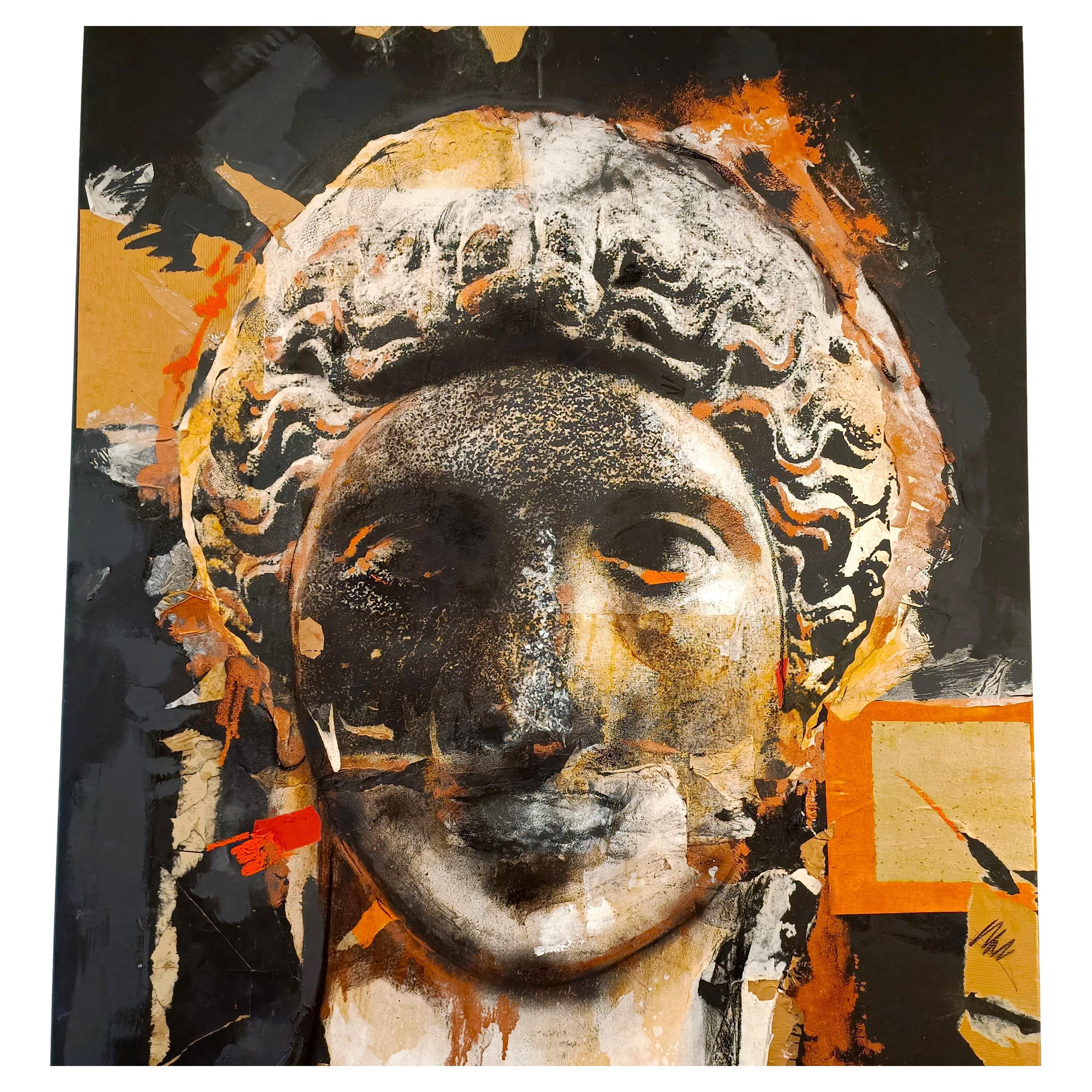 Mischtechnik auf Leinwand Das Gesicht der Aphrodite -Alessandro la Motta im Angebot