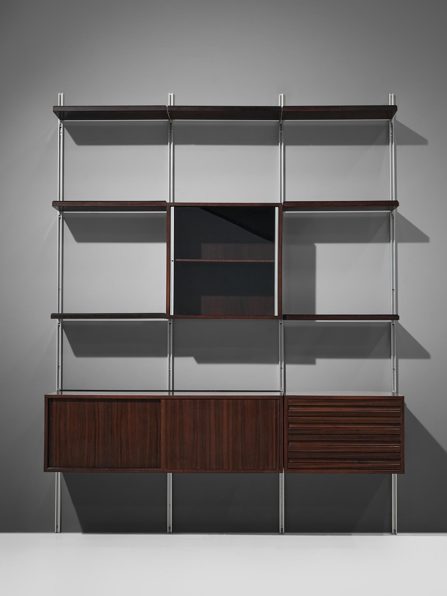 Italian Tecno Borsani Wall Unit 'E22' in Rosewood/Walnut