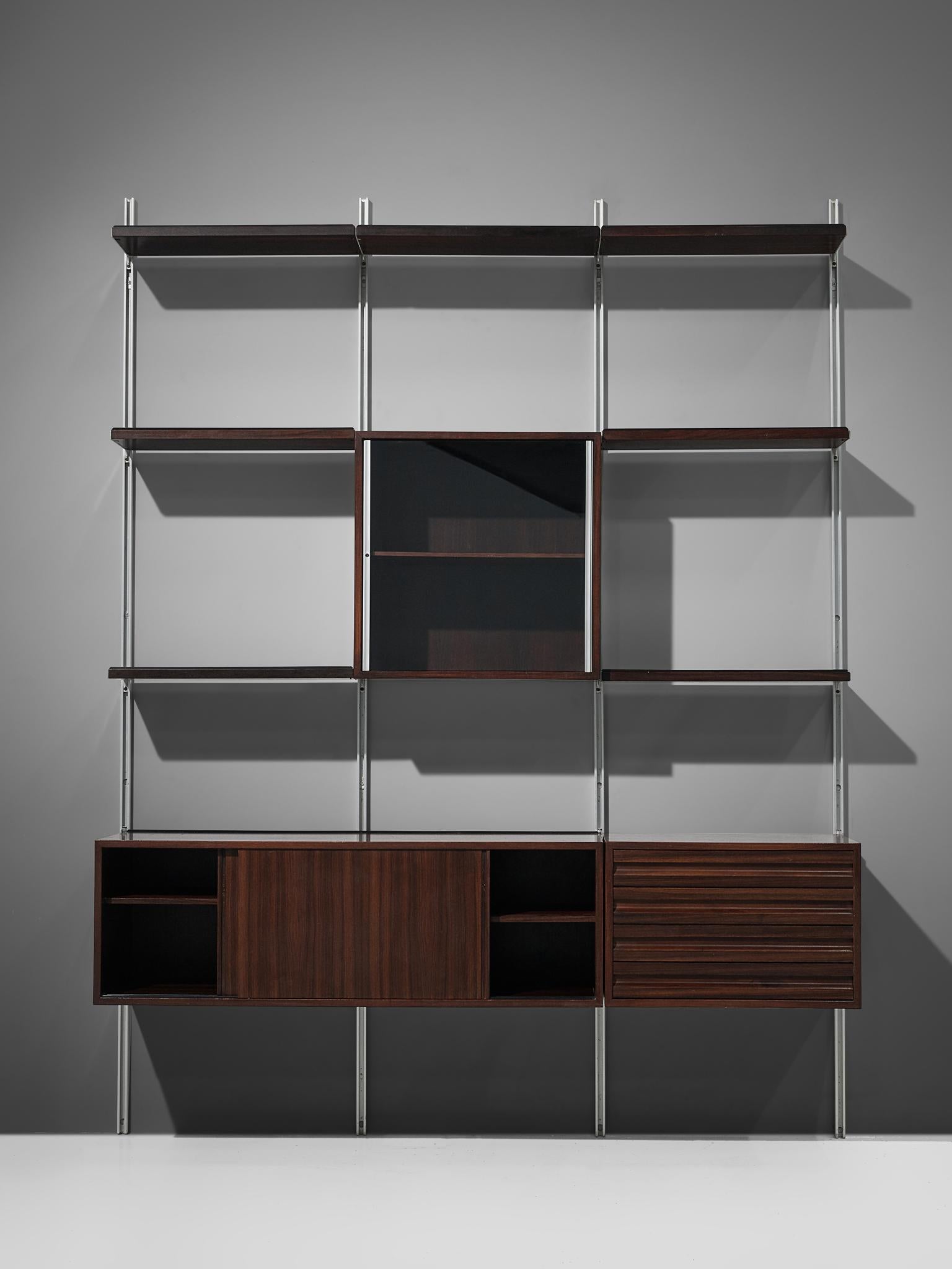 Tecno Borsani Wall Unit 'E22' in Rosewood/Walnut In Good Condition In Waalwijk, NL