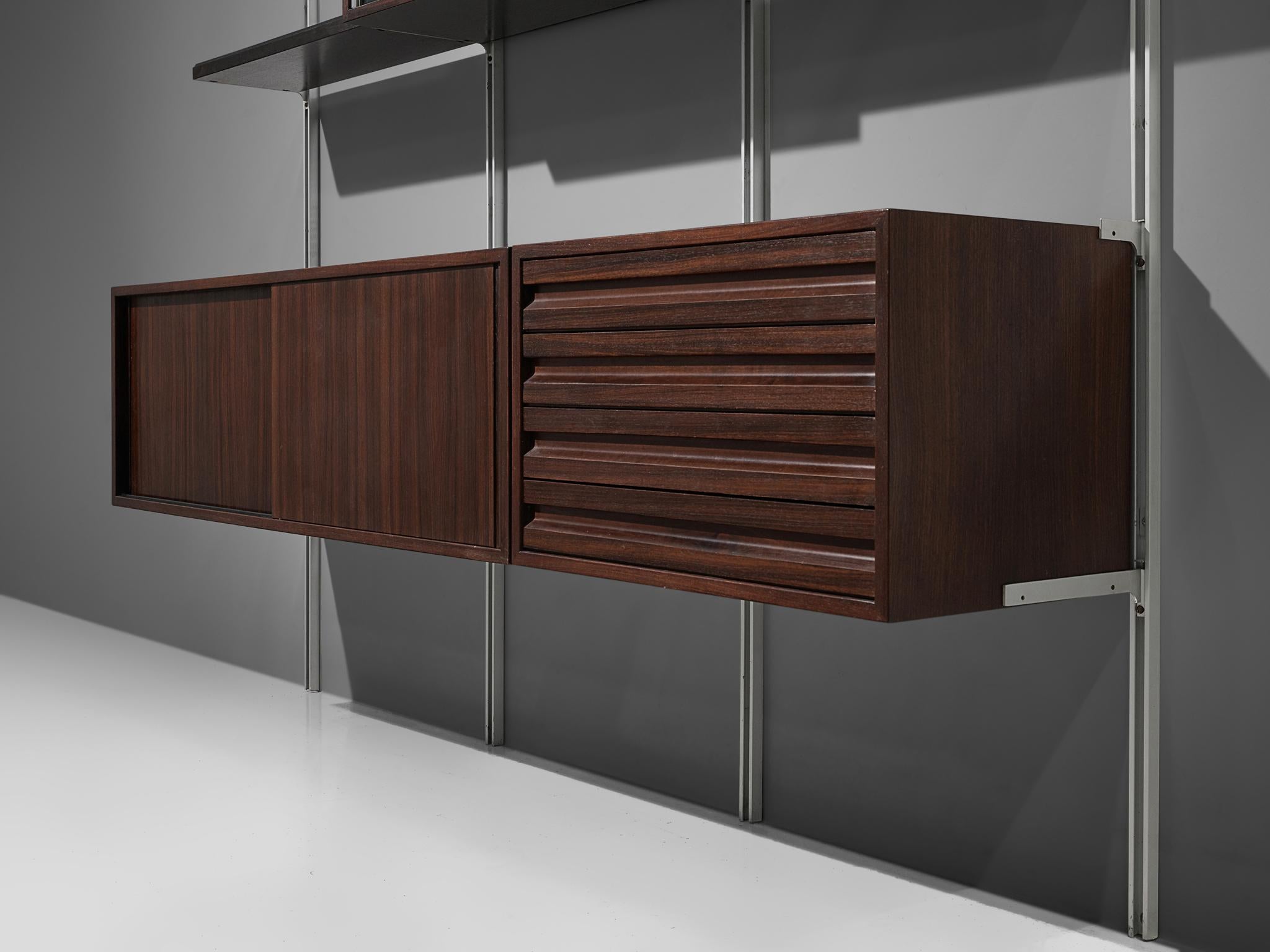 Metal Tecno Borsani Wall Unit 'E22' in Rosewood/Walnut