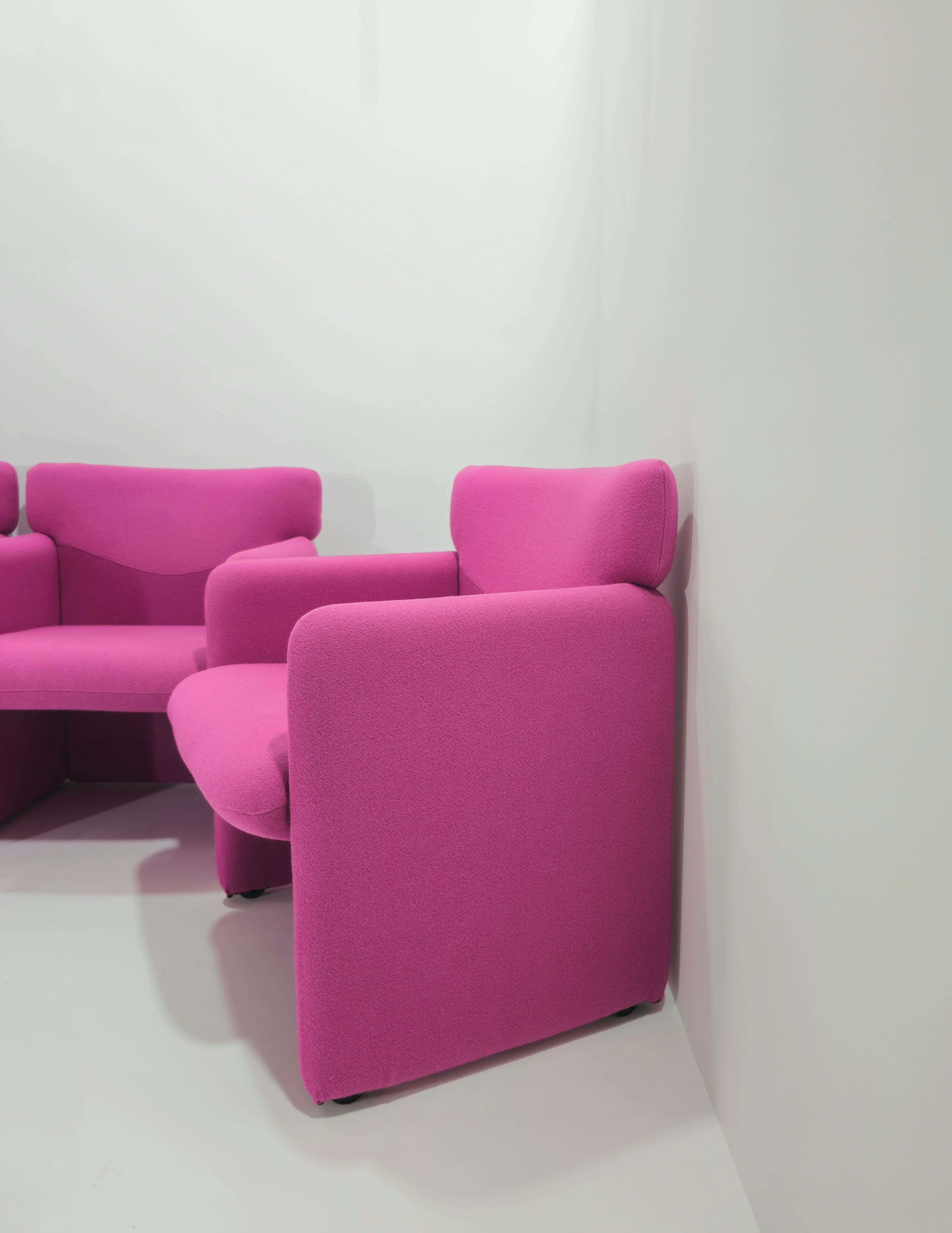Métal Quatre fauteuils Tecno modèle PS148 en tissu de couleur cyclamen du milieu du siècle  Italie 80s en vente