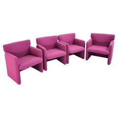 Tecno Four Armchairs Model PS148 Cyclamen-Colored Fabric Mid-Century  Italy 80s