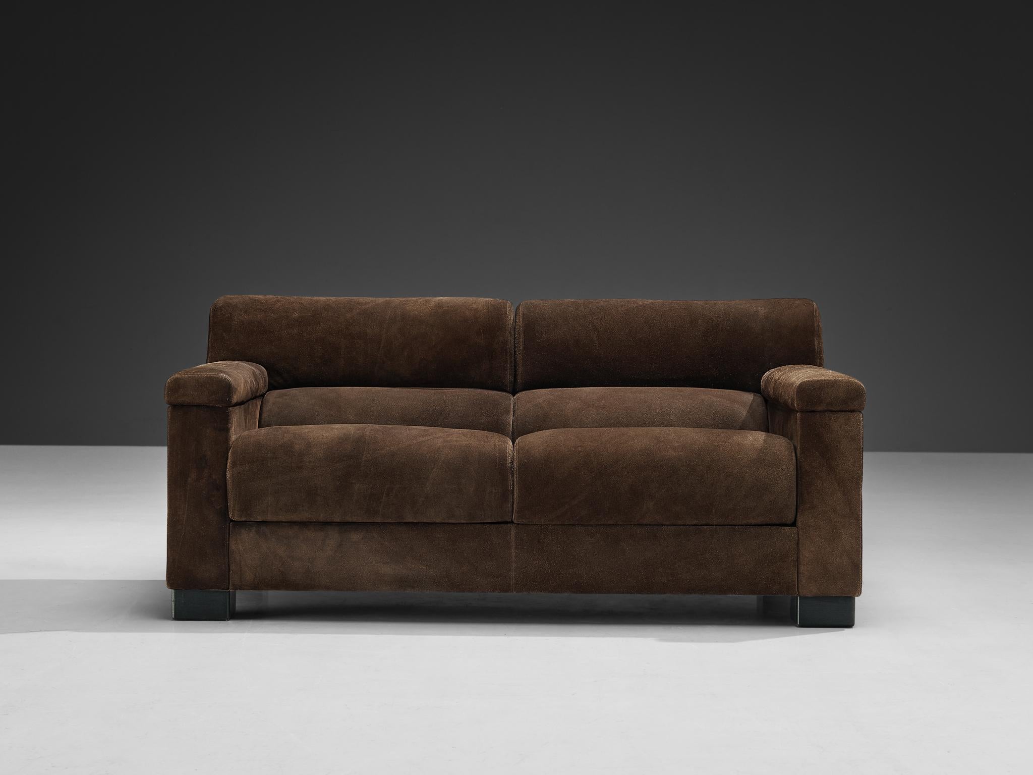 Tecno Italian Bulky Sofa in Dark Brown Suede  In Good Condition For Sale In Waalwijk, NL