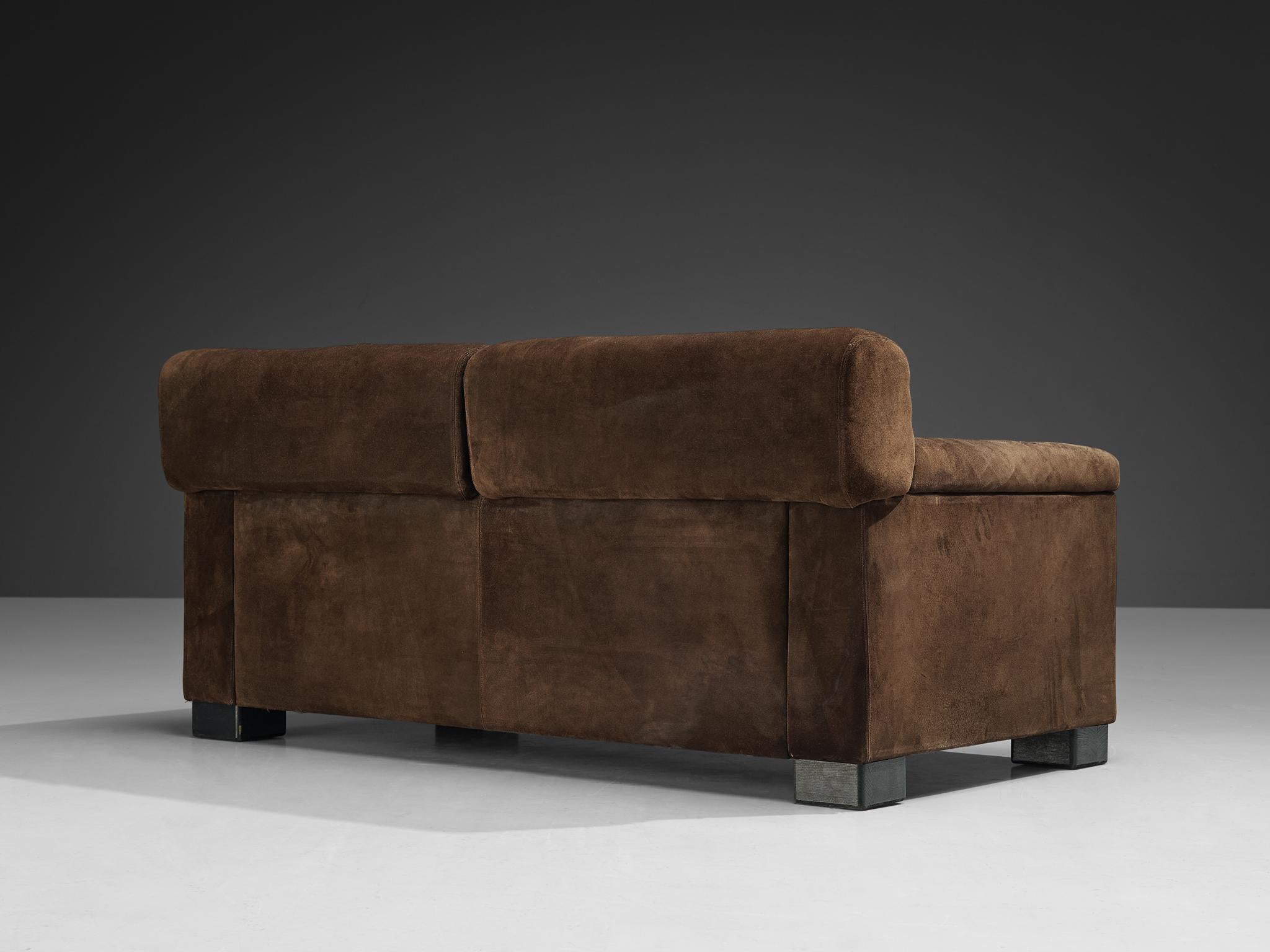 Mid-20th Century Tecno Italian Bulky Sofa in Dark Brown Suede  For Sale
