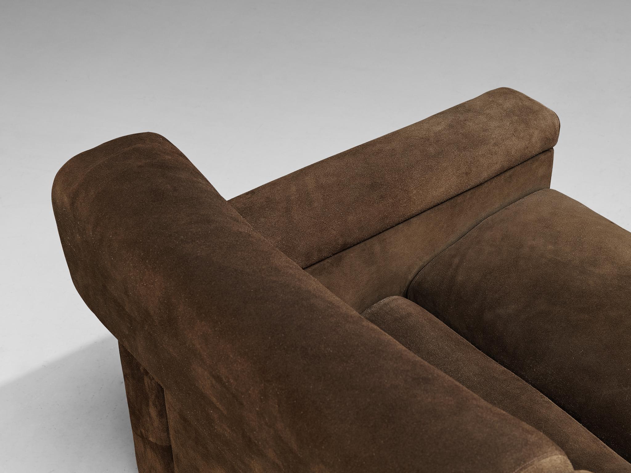 Tecno Italian Bulky Sofa in Dark Brown Suede  For Sale 2