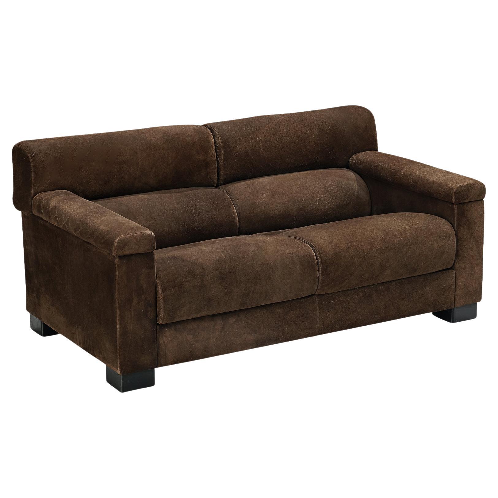 Tecno Italian Bulky Sofa aus dunkelbraunem Wildleder  im Angebot