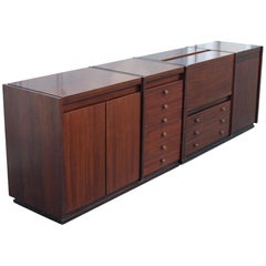 Tecno Minimalist Modular Sideboard Osvalbo Borsani 1960s Mahogany Italian Design