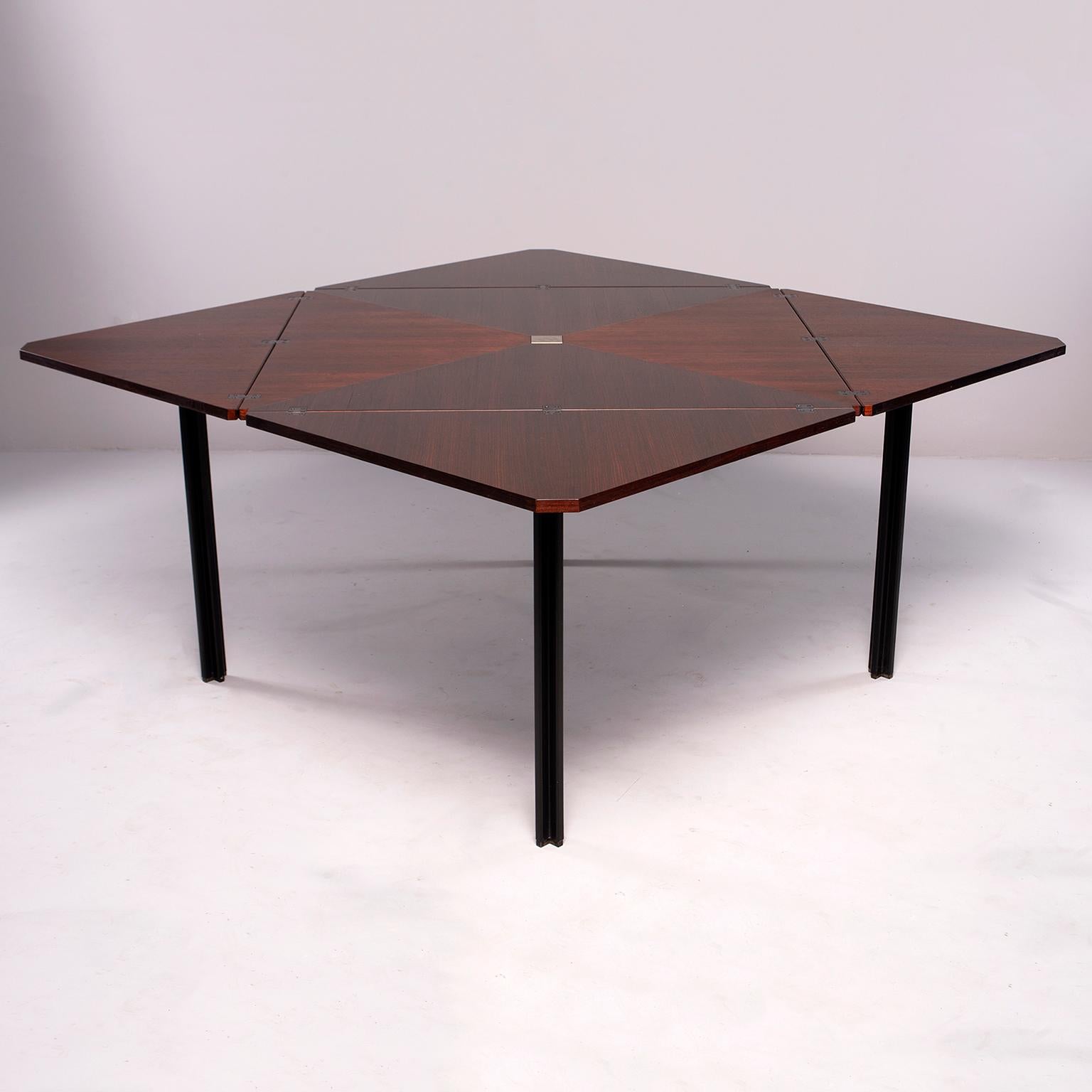 Tecno of Italy Rosewood Table with Fold Up Leaves In Good Condition In Troy, MI