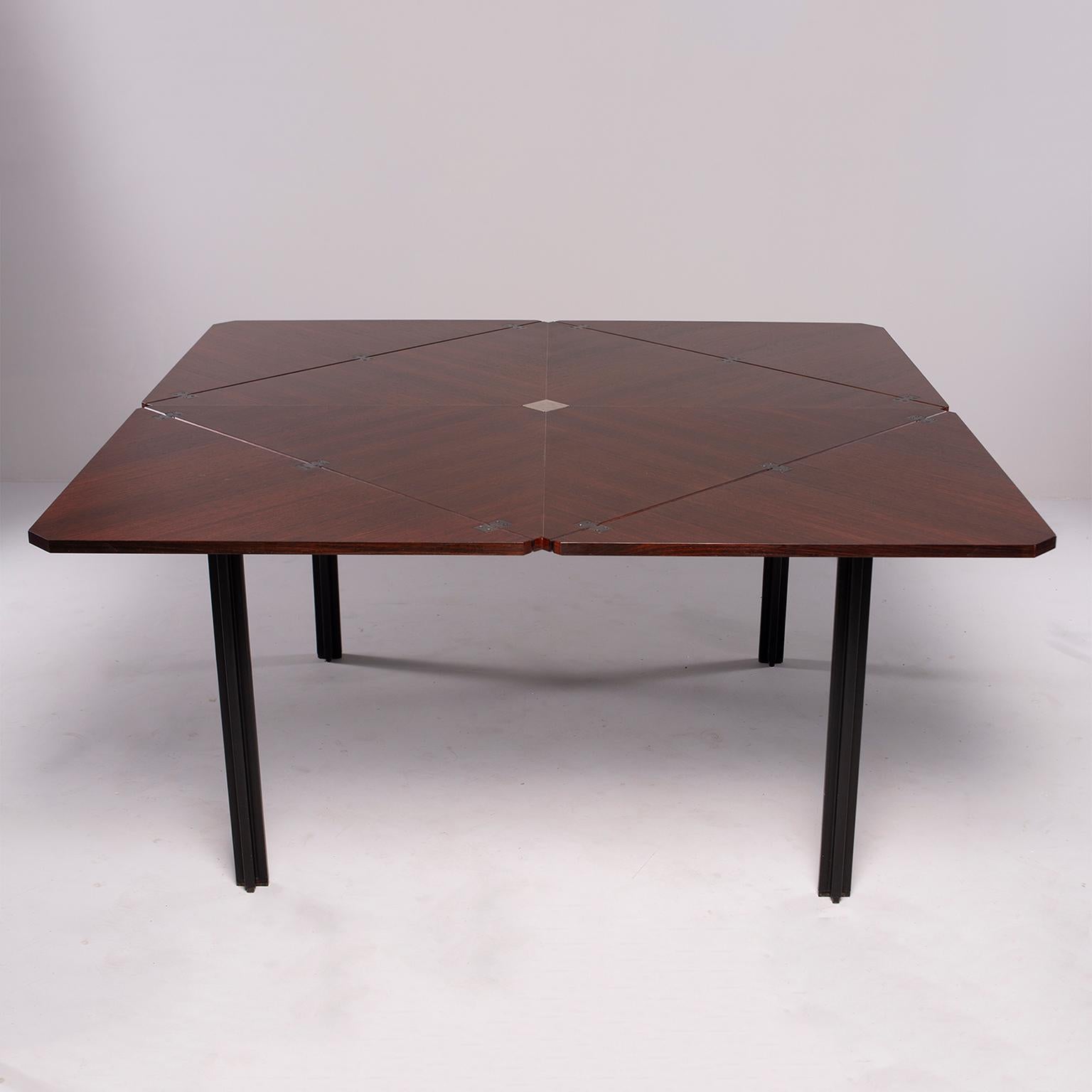 Metal Tecno of Italy Rosewood Table with Fold Up Leaves