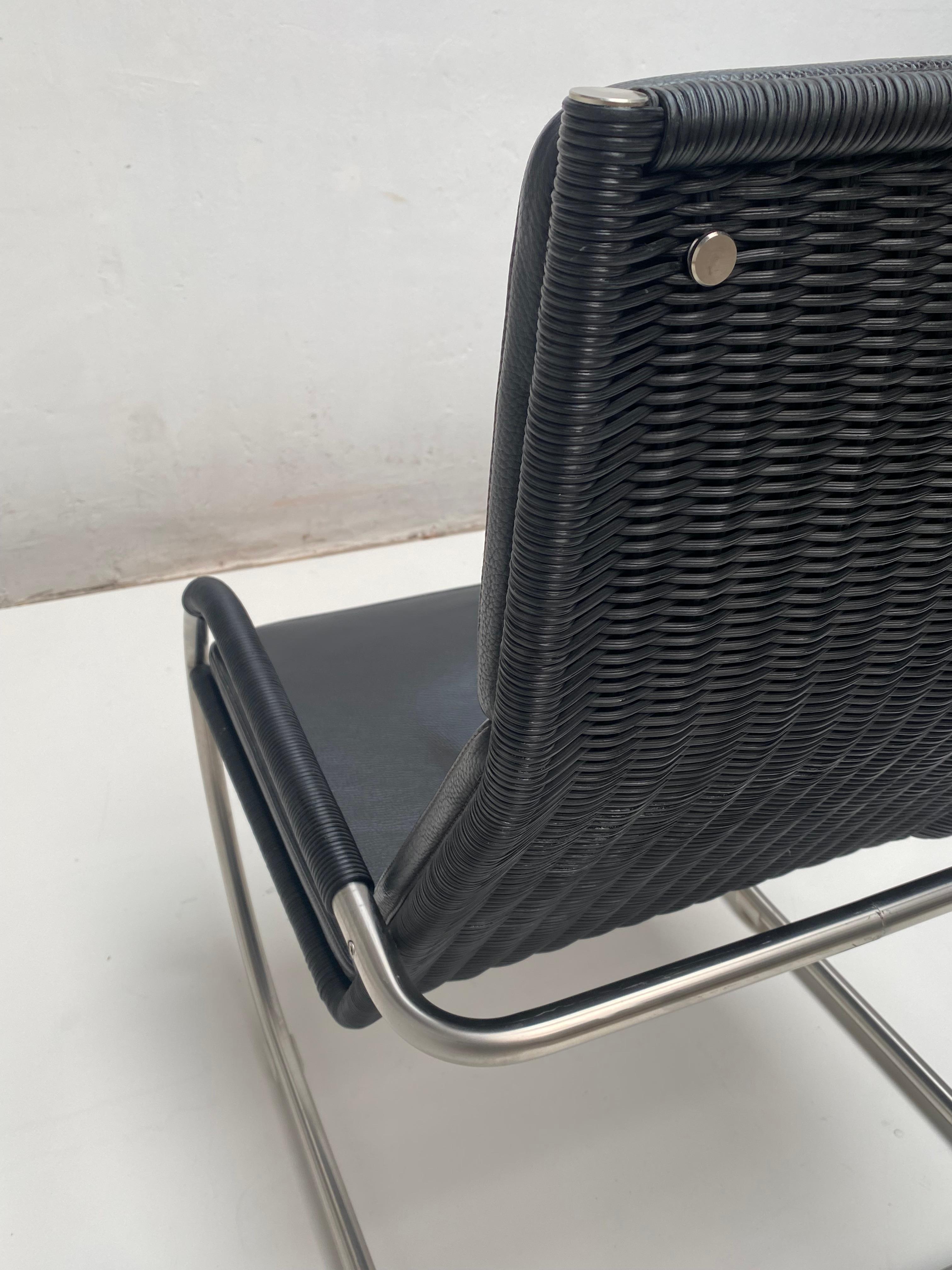 Tecta D35 Lounge Chair in Black Leather & Woven Plastic Wicker For Sale 1