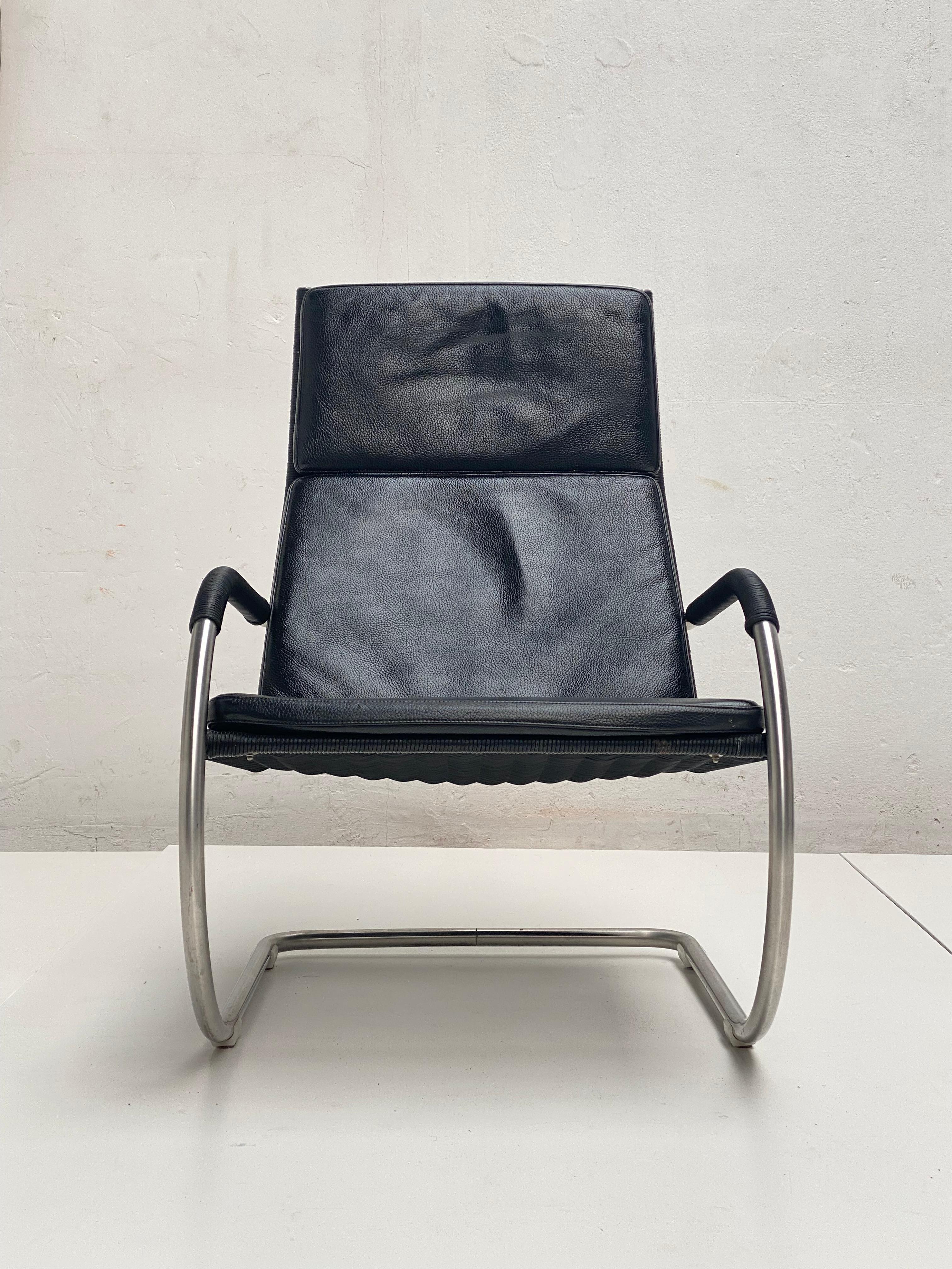 Tecta D35 Lounge Chair in Black Leather & Woven Plastic Wicker For Sale 2
