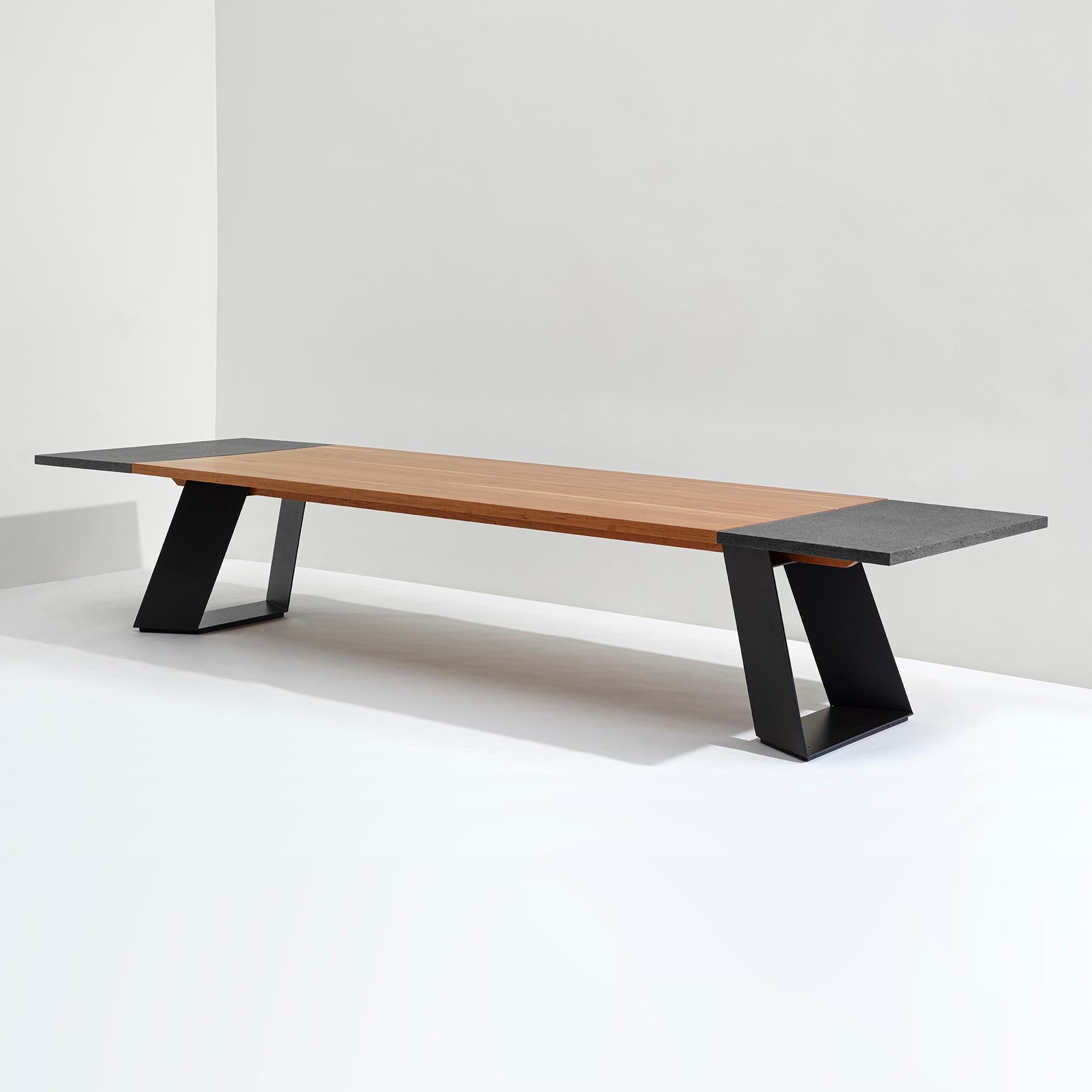 Mid-Century Modern Tecta dining table made of lava stone, wood and steel by Ricardo Rodriguez Elias For Sale