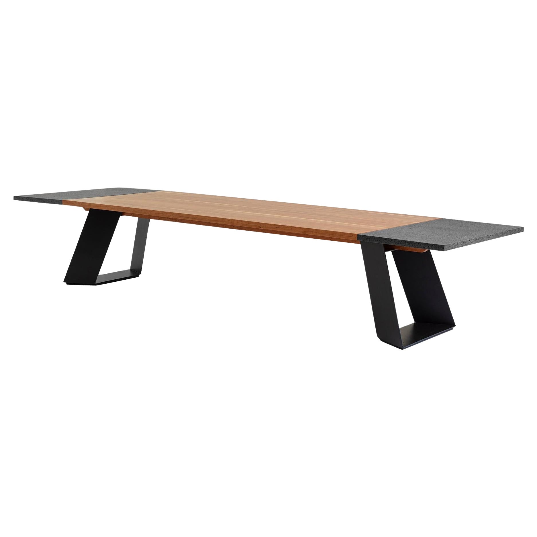 Mesa de comedor Tecta de piedra de lava, madera y acero de Ricardo Rodriguez Elias