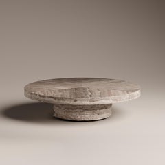 Tecton Round Coffee Table in Travertine by Félix Millory for Monitillo 1980