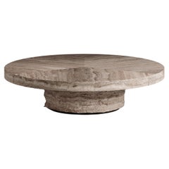 Tecton Round Coffee Table in Travertine by Félix Millory for Monitillo 1980
