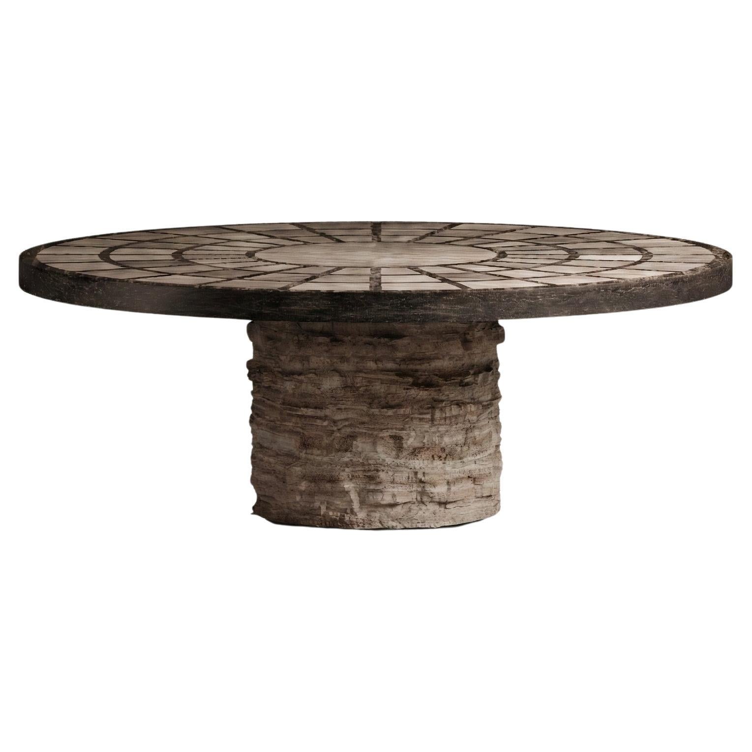 Tecton Round Dining Table in Travertine by Félix Millory for Monitillo 1980