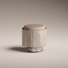 Tabouret Tecton en travertin ou teck par Félix Millory pour Monitillo 1980
