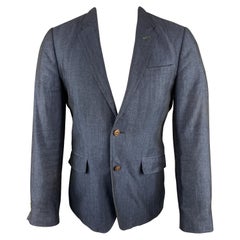 TED BAKER Chest Size 38 Herringbone Navy Linen / Cotton Notch Lapel Sport Coat