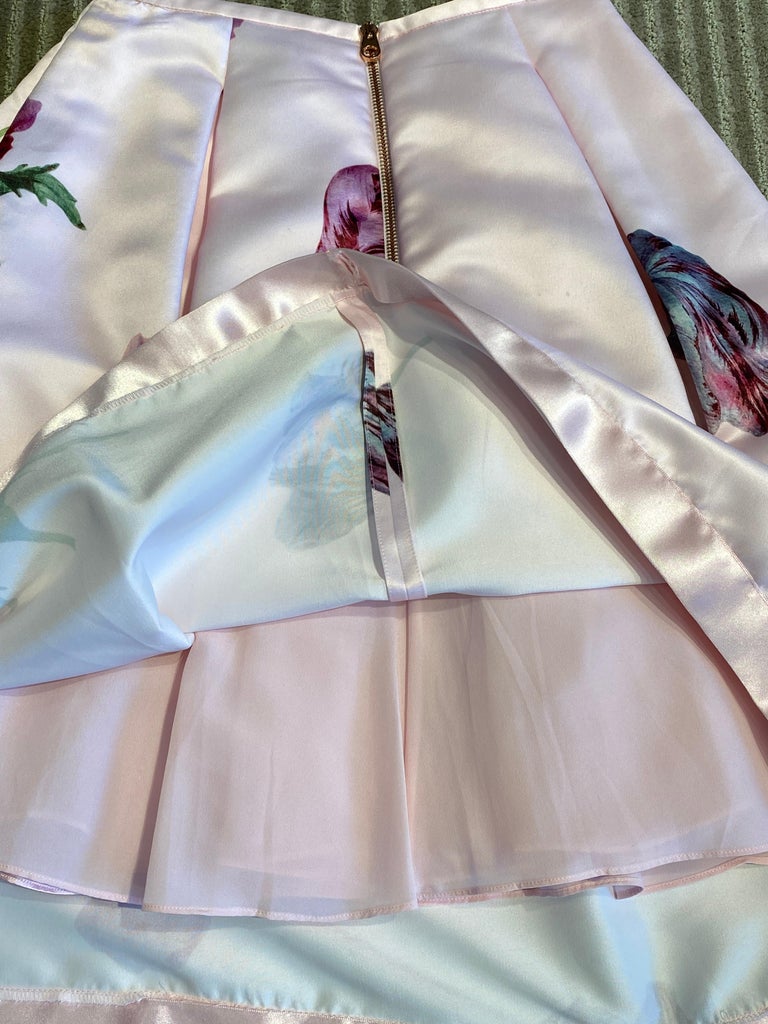 Ted Baker Pink Skirt with Purple Floral Details For Sale at 1stDibs