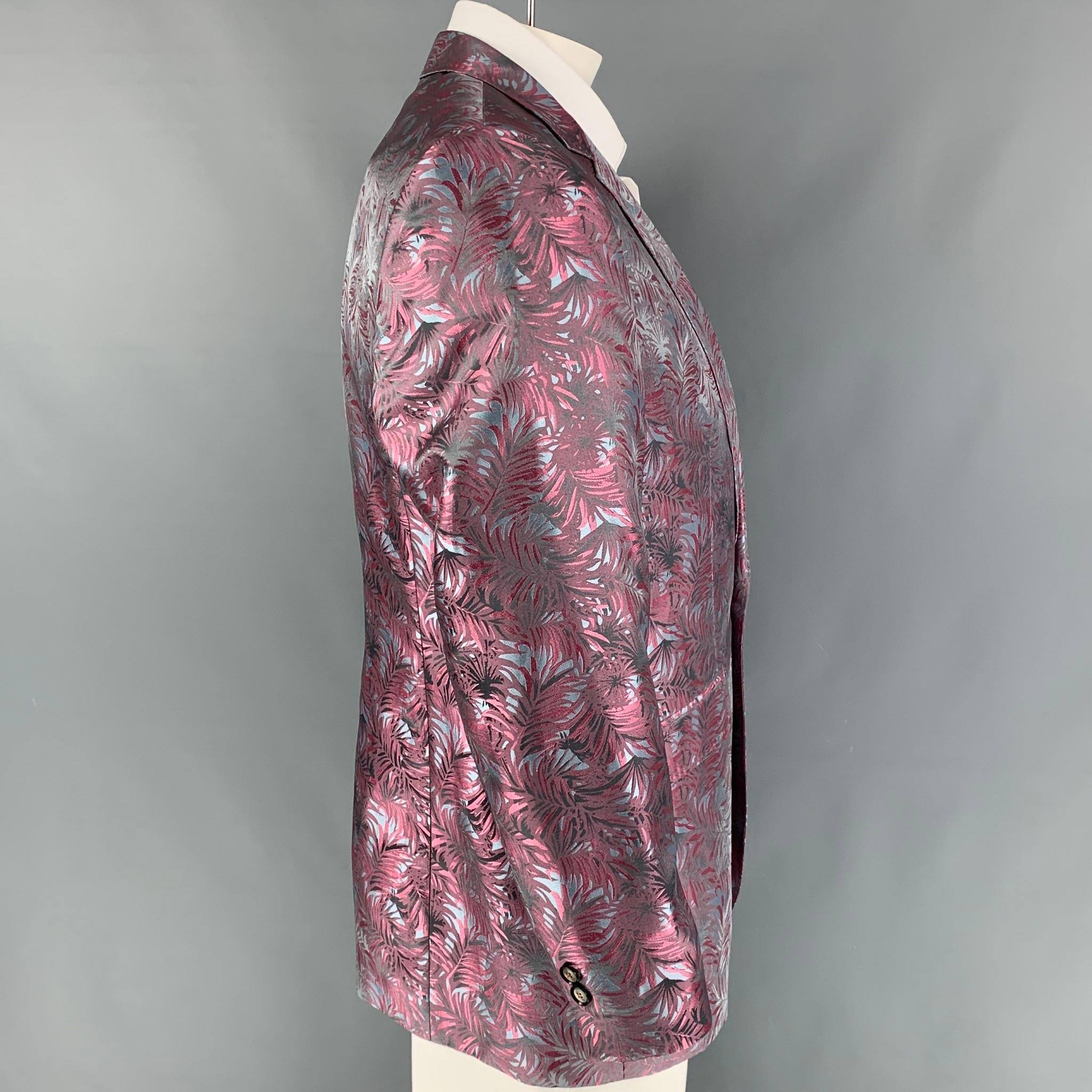 Gray TED BAKER Size 42 Pink Steel Blue Jacquard Polyester Sport Coat
