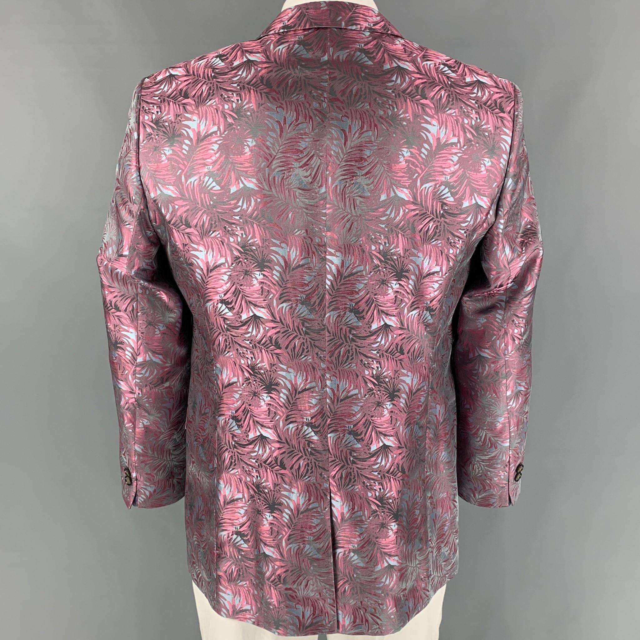 TED BAKER Size 42 Pink Steel Blue Jacquard Polyester Sport Coat In Good Condition In San Francisco, CA