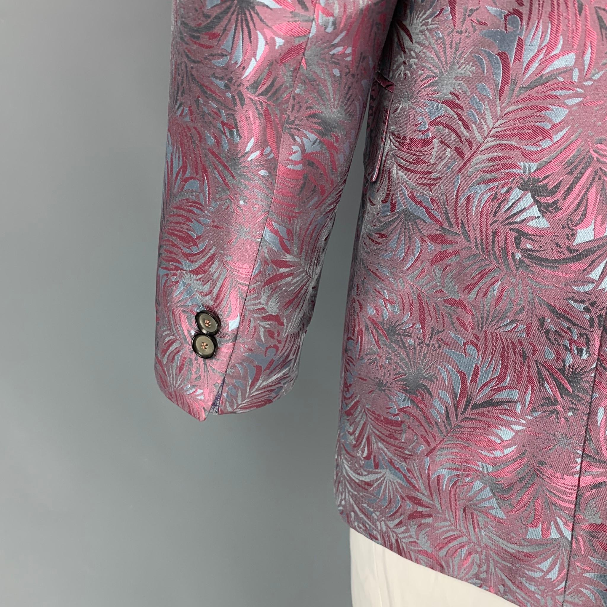 Men's TED BAKER Size 42 Pink Steel Blue Jacquard Polyester Sport Coat