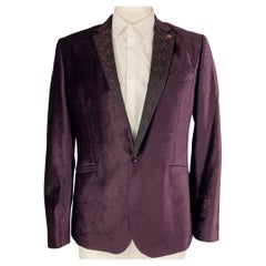 TED BAKER - Manteau de sport en velours violet, coton et polyamide avec revers en col bénitier, taille 42