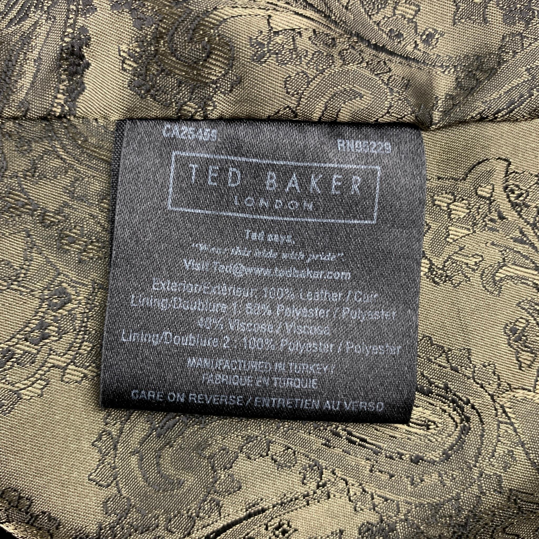 TED BAKER Size L Black Leather Zip & Snaps Zip Up Jacket 1