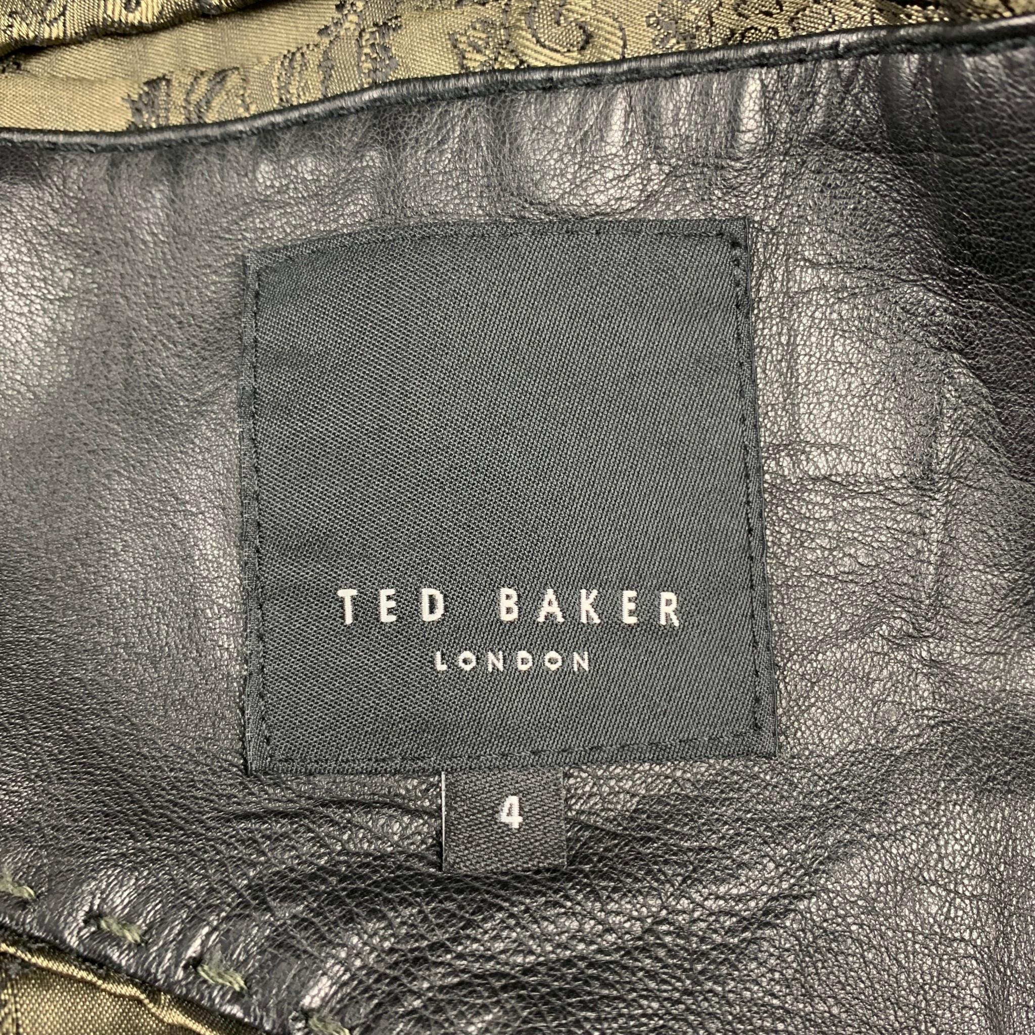 TED BAKER Size L Black Leather Zip & Snaps Zip Up Jacket 2