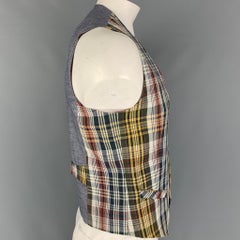 TED BAKER Size L Multi-Color Plaid Cotton Linen Buttoned Vest