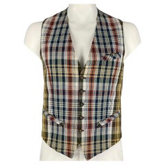 TED BAKER Size L Multi-Color Plaid Cotton Linen Buttoned Vest
