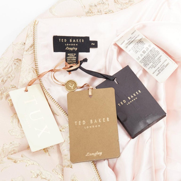 TED BAKER TUX Langley pink acetate blend gold jacquard strapless dress US2 S For Sale at 1stDibs TED BAKER TUX Langley pink acetate blend gold jacquard strapless dress US2 S For Sale at 1stDibs