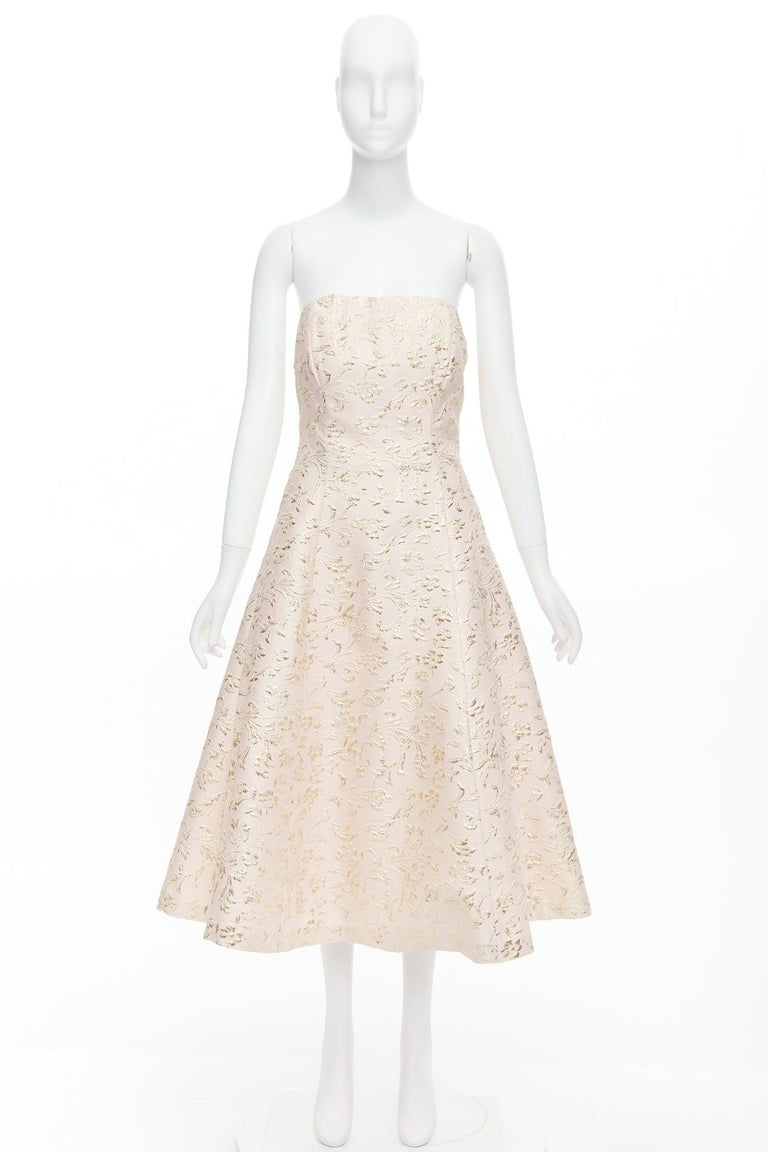 ted baker gold dress TUX Langley pink acetate blend jacquard strapless US2 S For Sale at 1stDibs FB - Resort