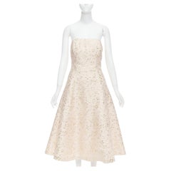 TED BAKER TUX Langley pink acetate blend gold jacquard strapless dress US2 S