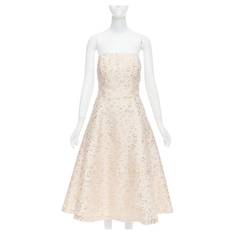 TED BAKER TUX Langley pink acetate blend gold jacquard strapless dress US2  S For Sale at 1stDibs