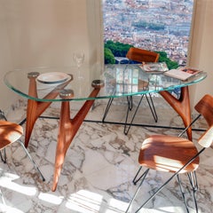 Ted Crystal Dining Table - Solid Sapelli Mahogany Sculpted Base with Glass Top