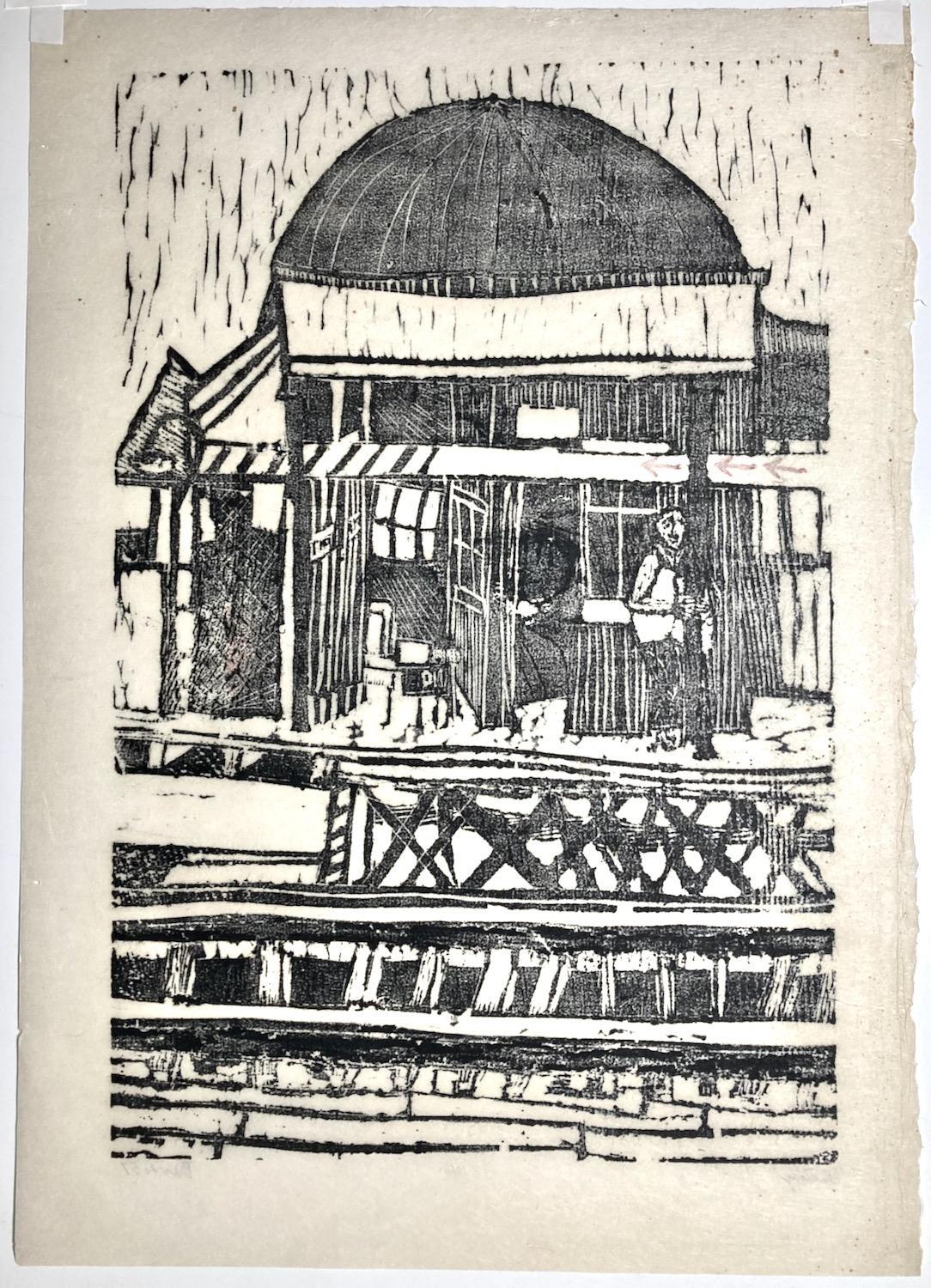 Ted Davies, El Station (New York City), woodcut For Sale 1