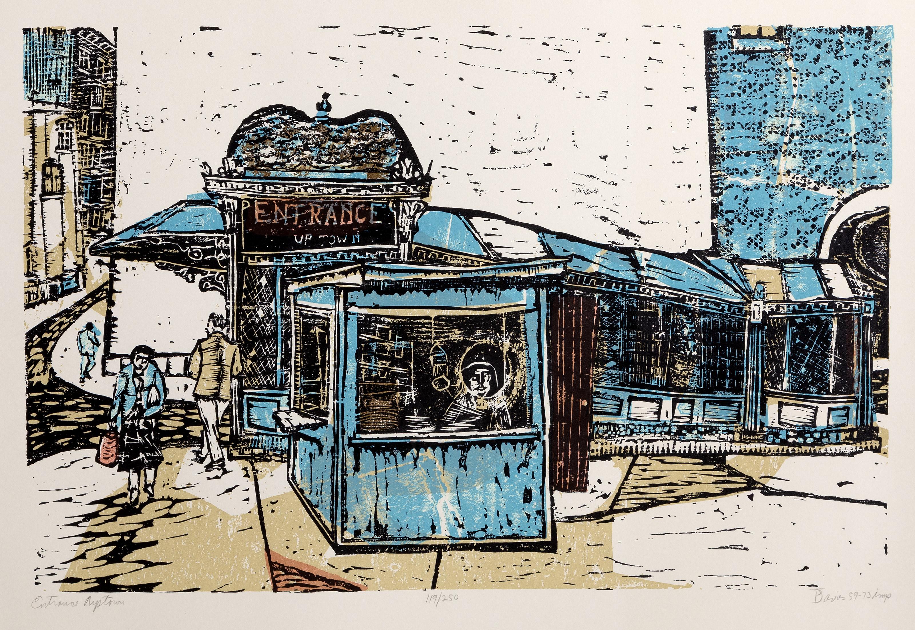 Entrance Uptown, Pop Art Woodcut and Gold Foil by Ted Davies