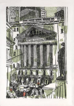 New York Stock Exchange, Woodcut Print by Ted Davies
