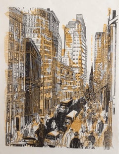 Wall Street, Pop Art Woodcut by Ted Davies